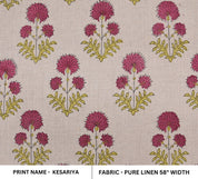 Block Print Pure Linen 58" Wide, Natural Fabric, Floral, Indian Cushion Cover, White Floral, decorative pillow - Rishi