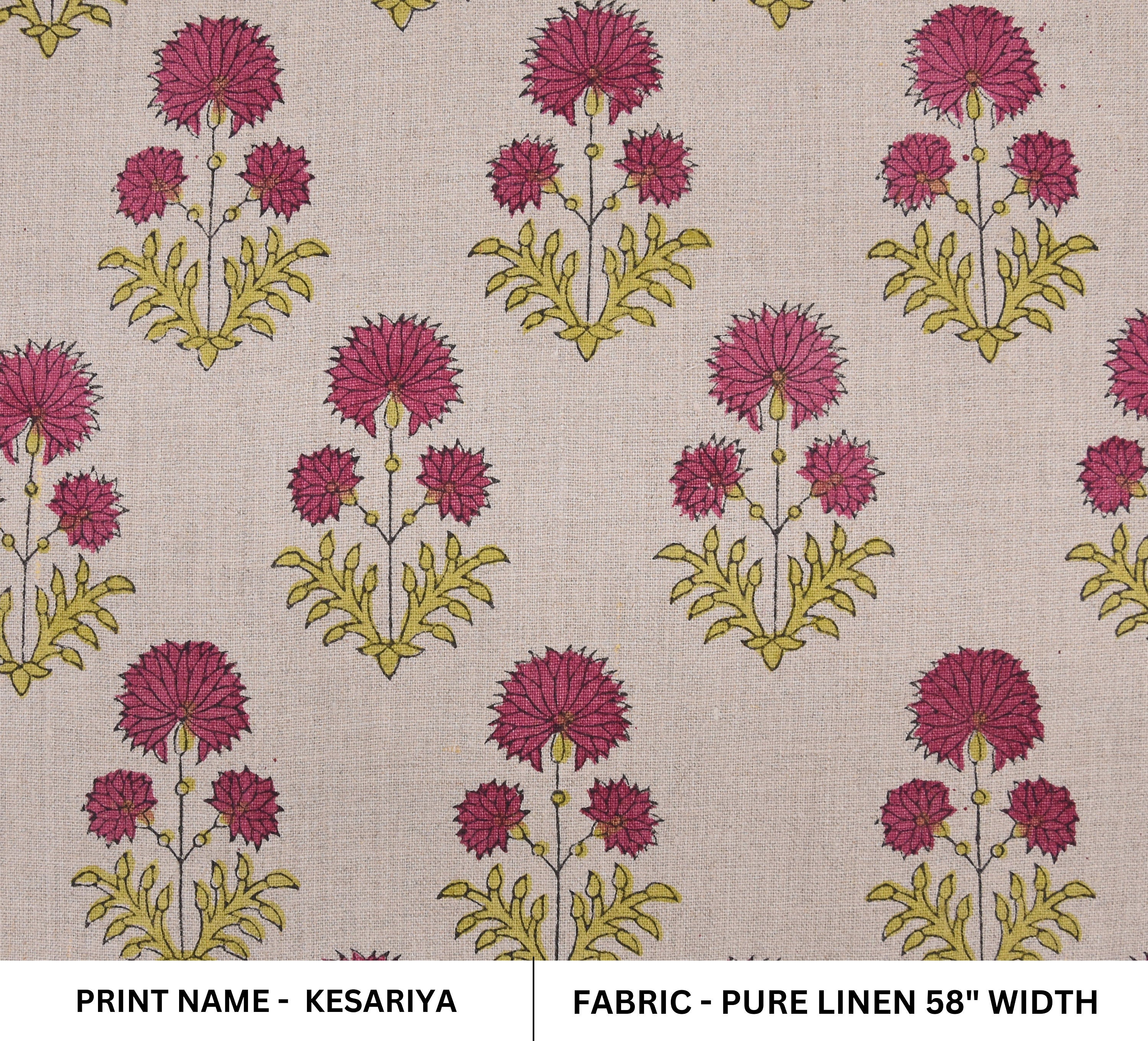 Block Print Pure Linen 58" Wide, Natural Fabric, Floral, Indian Cushion Cover, White Floral, decorative pillow - Rishi