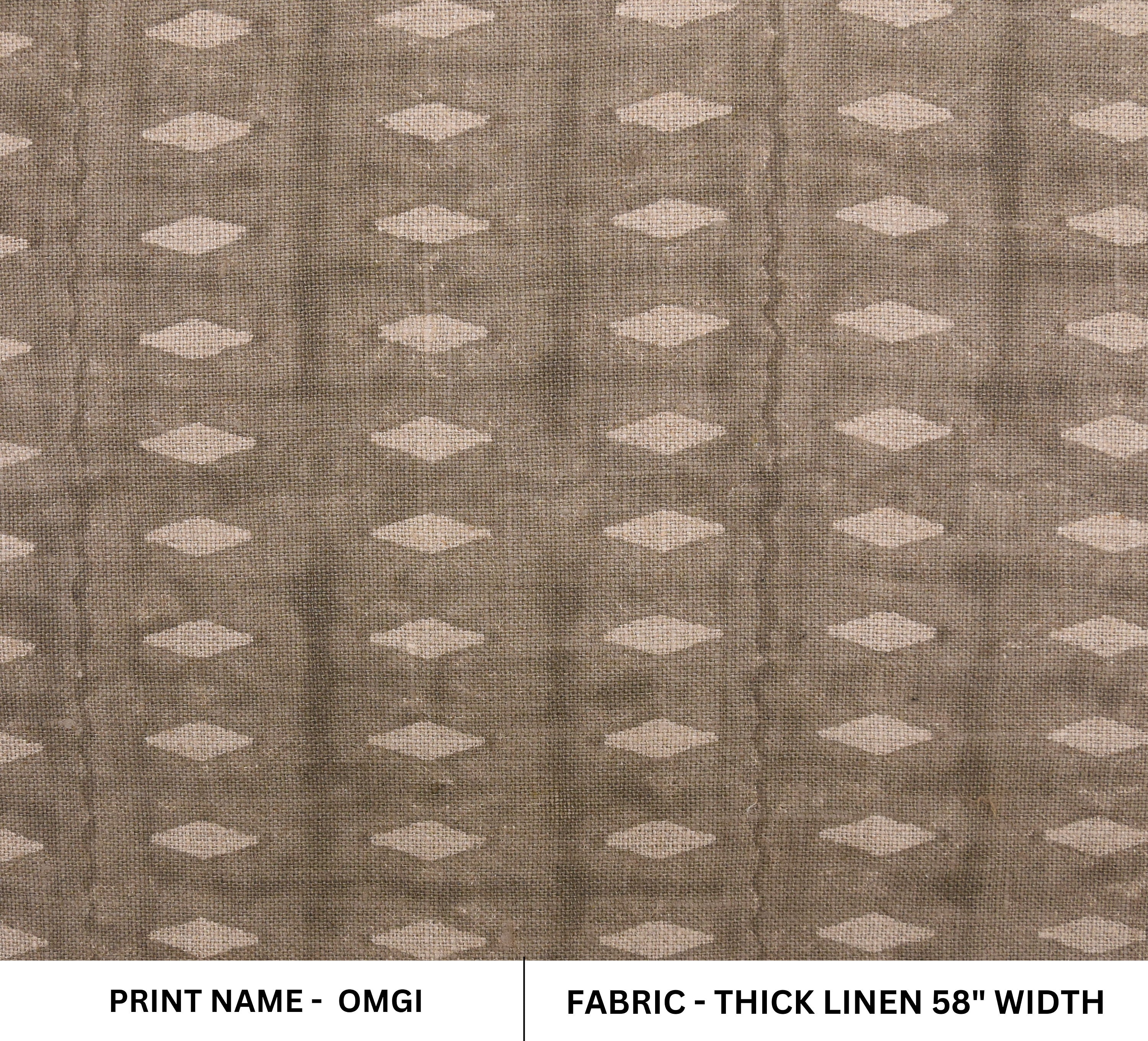 Thick Linen 58" Wide, Indian Fabric Block Print, Gray Geometrical Pattern, Neutral Home Decor, Decorative Pillow Cover - OMGI