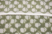 Thick linen 58" Wide, Green Rose Floral Hand block Linen Pillow Cover, Indian Upholstery Fabric Cushion Cover - Rohini