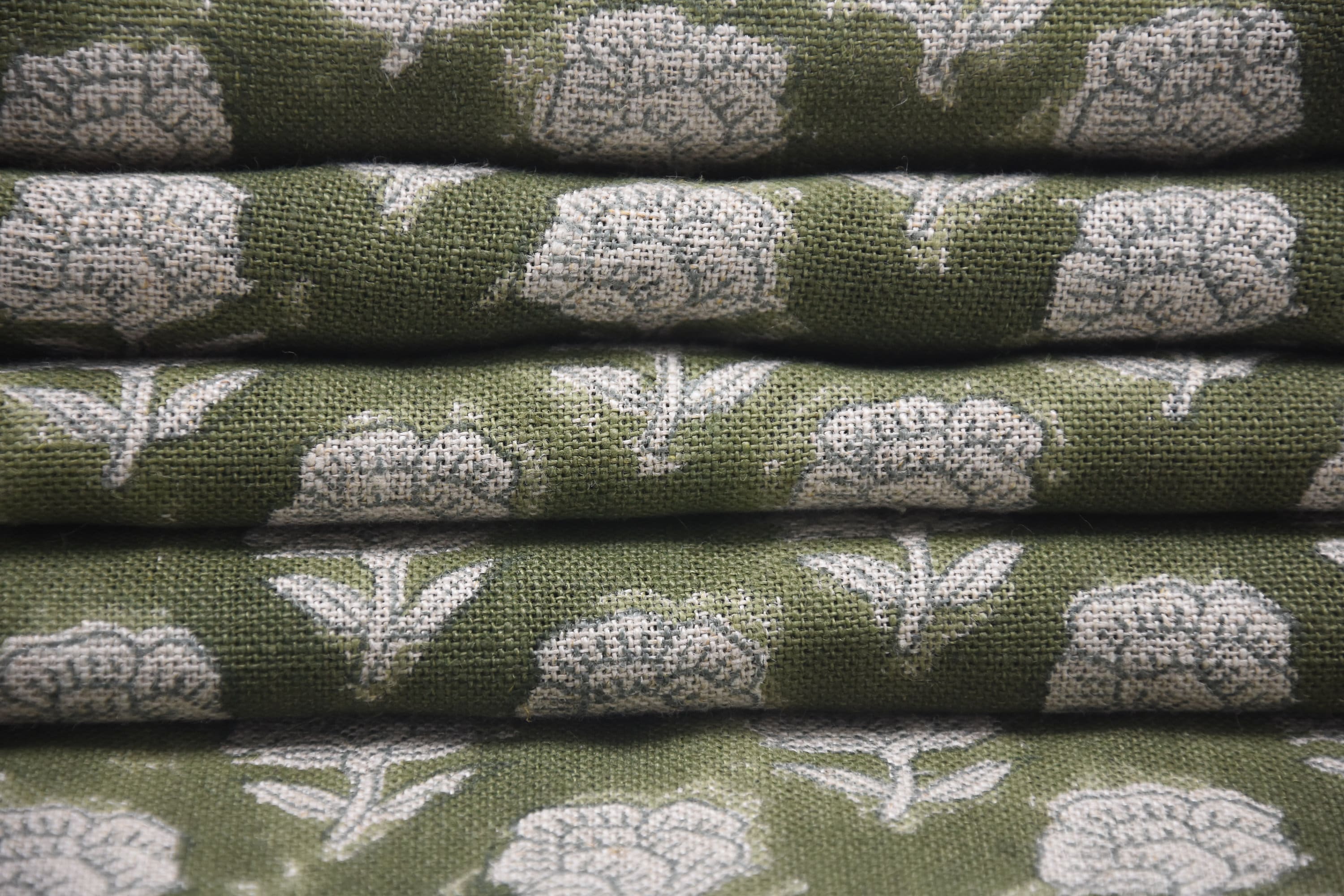 Thick linen 58" Wide, Green Rose Floral Hand block Linen Pillow Cover, Indian Upholstery Fabric Cushion Cover - Rohini