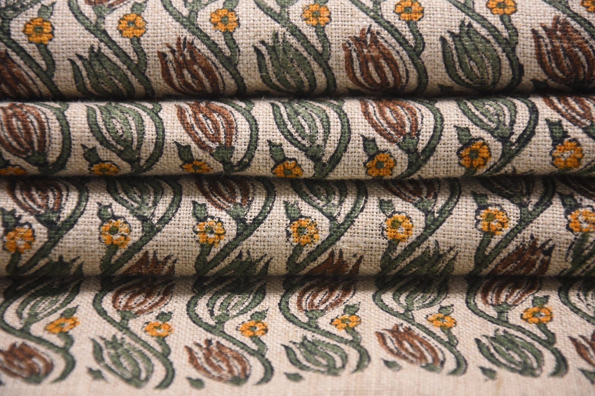Thick Linen 58" Wide Indian hand block floral print, hand made upholstery sofa cover, multi-color Jaal printed fabric - KERSANGRI