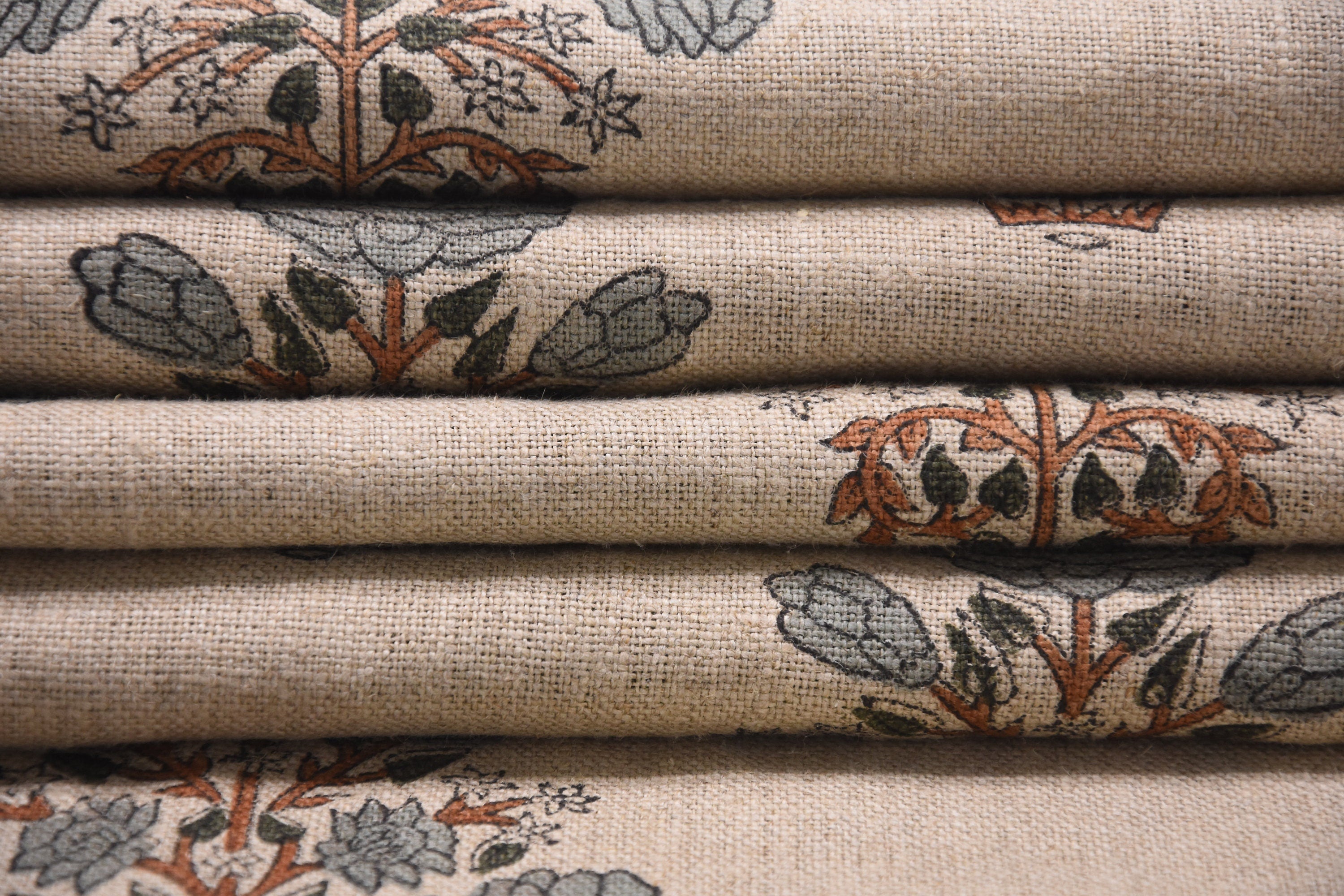 Thick Linen 58" Wide Indian hand block floral print, windowpane, hand made upholstery home decor sofa cover - SWADESH