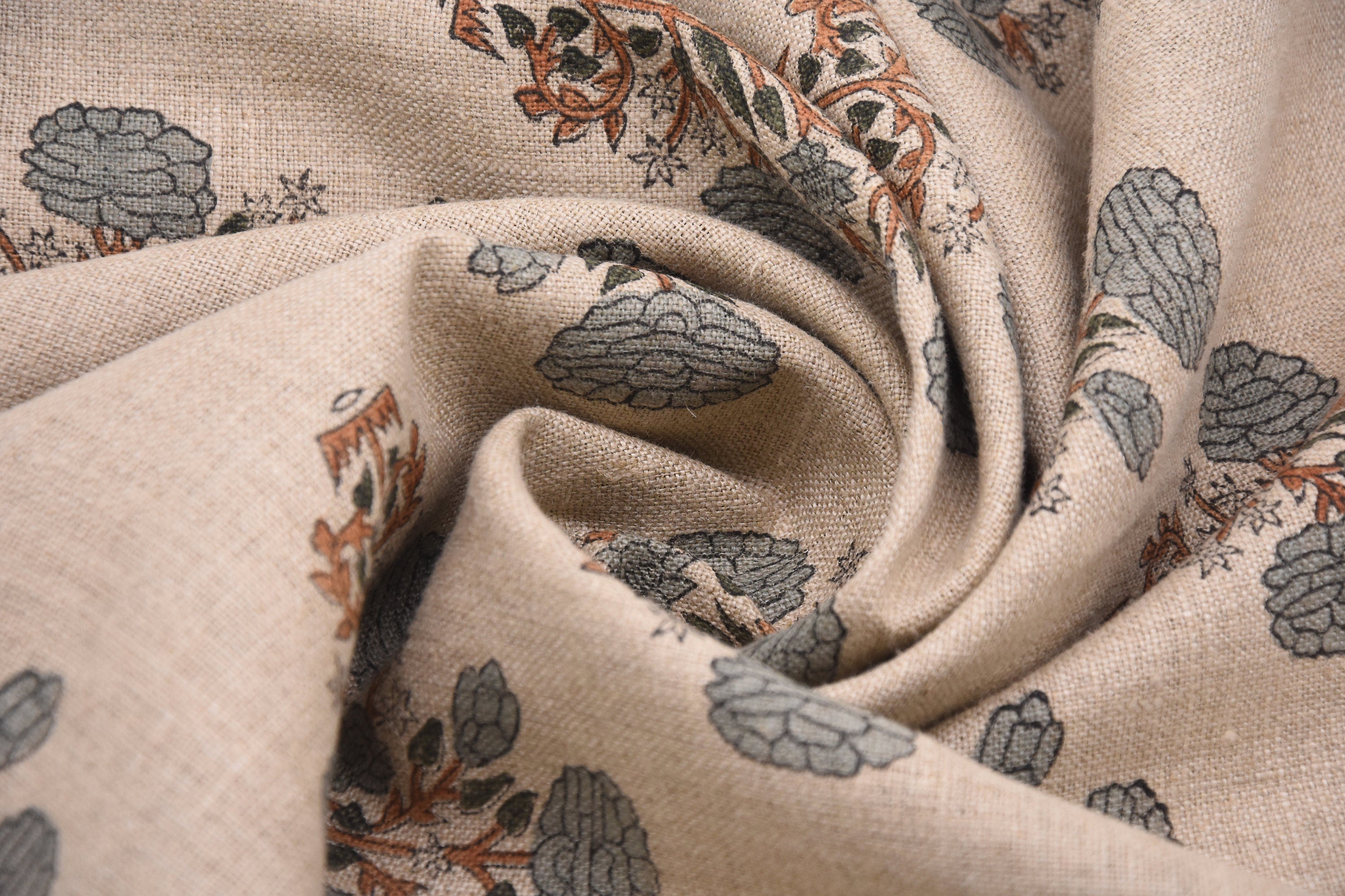 Thick Linen 58" Wide Indian hand block floral print, windowpane, hand made upholstery home decor sofa cover - SWADESH