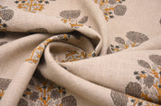 Indian hand block, thick linen 58" wide, hand made mustard floral print, upholstery curtain, table and sofa cover - SWADESH