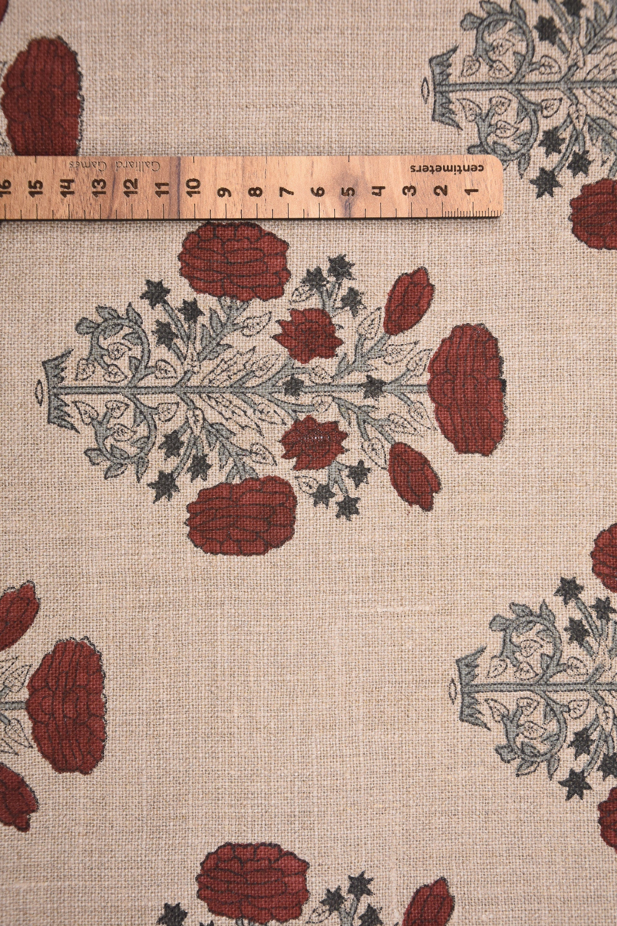 Thick Linen 58" Wide, Red Outdoor Pillow Cover, Handmade Block Print, Decorative Curtain and Table Cover - SWADESH