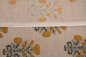 Indian hand block, thick linen 58" wide, hand made mustard floral print, upholstery curtain, table and sofa cover - SWADESH