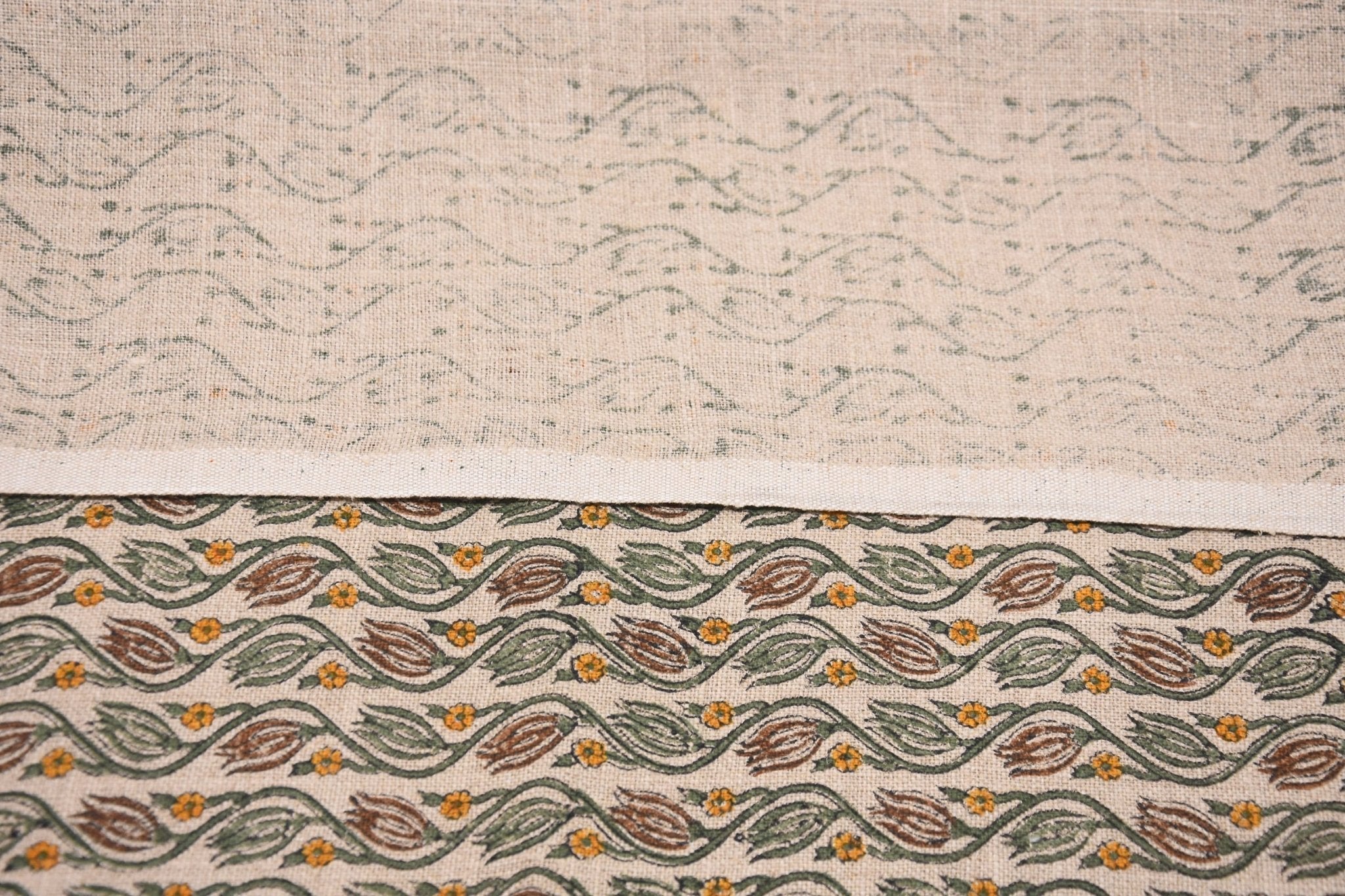 Thick Linen 58" Wide Indian hand block floral print, hand made upholstery sofa cover, multi-color Jaal printed fabric - KERSANGRI