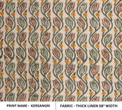 Thick Linen 58" Wide Indian hand block floral print, hand made upholstery sofa cover, multi-color Jaal printed fabric - KERSANGRI