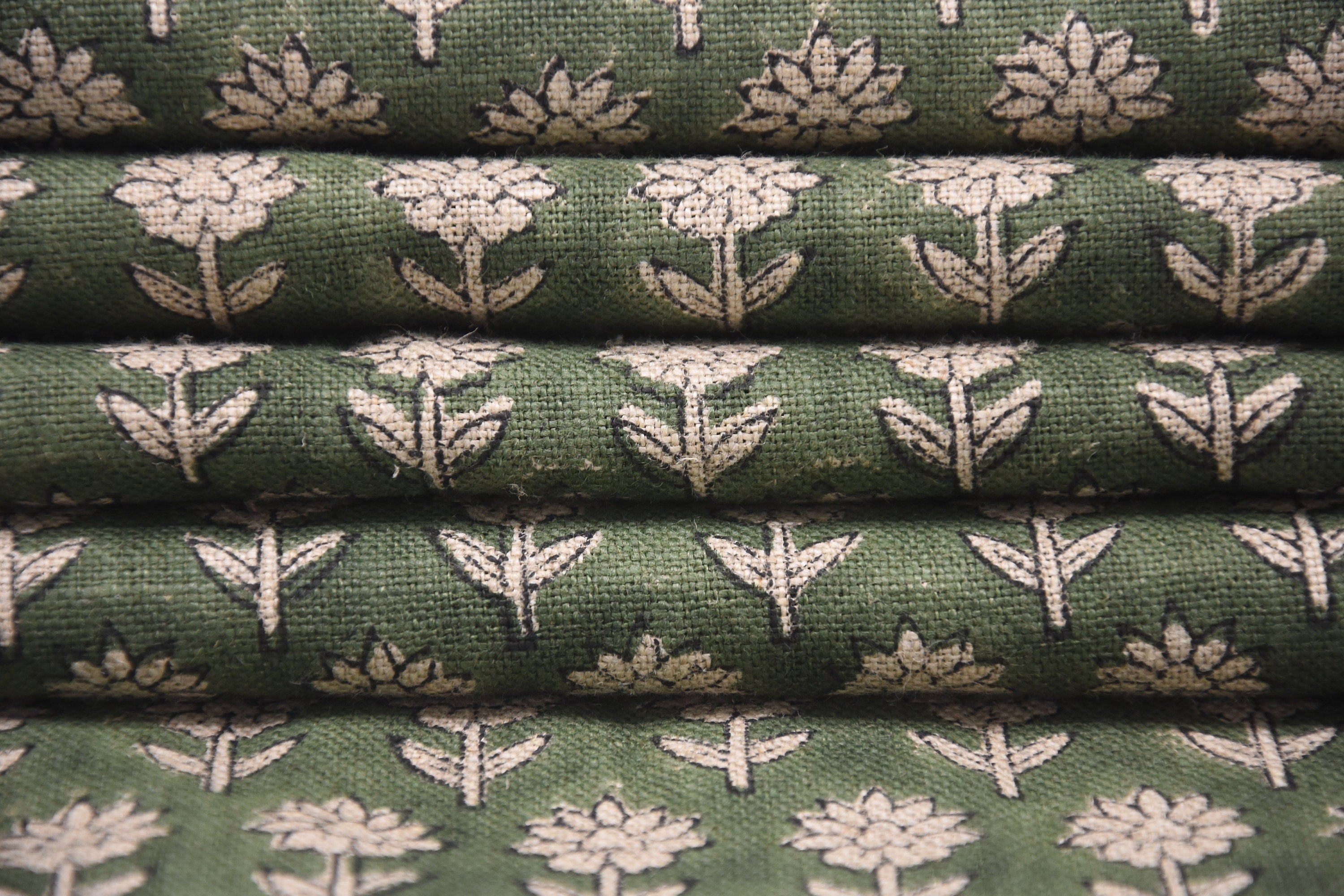 Thick Linen 58" Wide Indian hand block floral print, fabric by the yard, hand made upholstery sofa cover - PANKHUDI