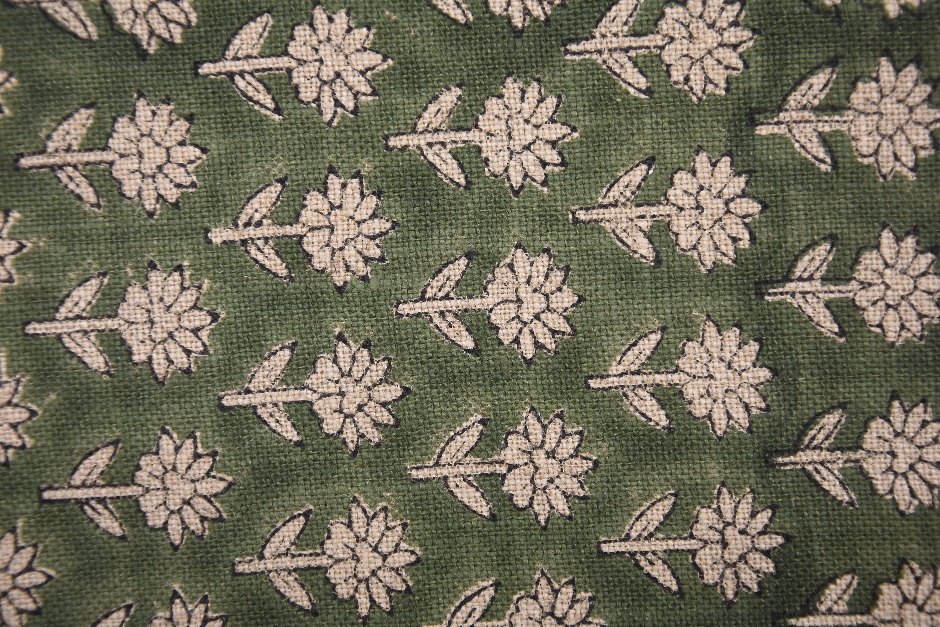 Thick Linen 58" Wide Indian hand block floral print, fabric by the yard, hand made upholstery sofa cover - PANKHUDI