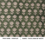 Thick Linen 58" Wide Indian hand block floral print, fabric by the yard, hand made upholstery sofa cover - PANKHUDI