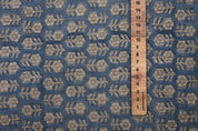Block Print Thick Linen 58" Wide, handblock floral curtains, Indian fabric Cushion Cover, Blue color linen - Tusli Butti