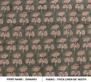 Thick linen 58" wide, Indian fabric print, Block print curtains, linen block print, handmade blocks, Sewing fabric - DAMARU