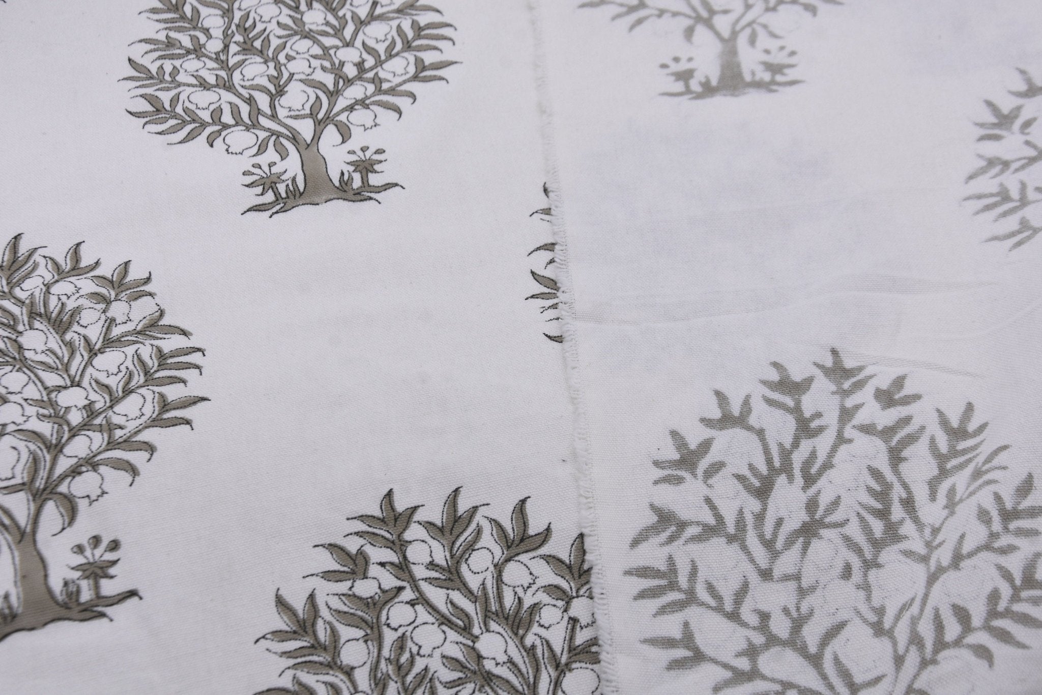 Block print Thick Cotton White 63" wide, Curtains for home, Indian fabric, handmade tree printed fabric - ANAR