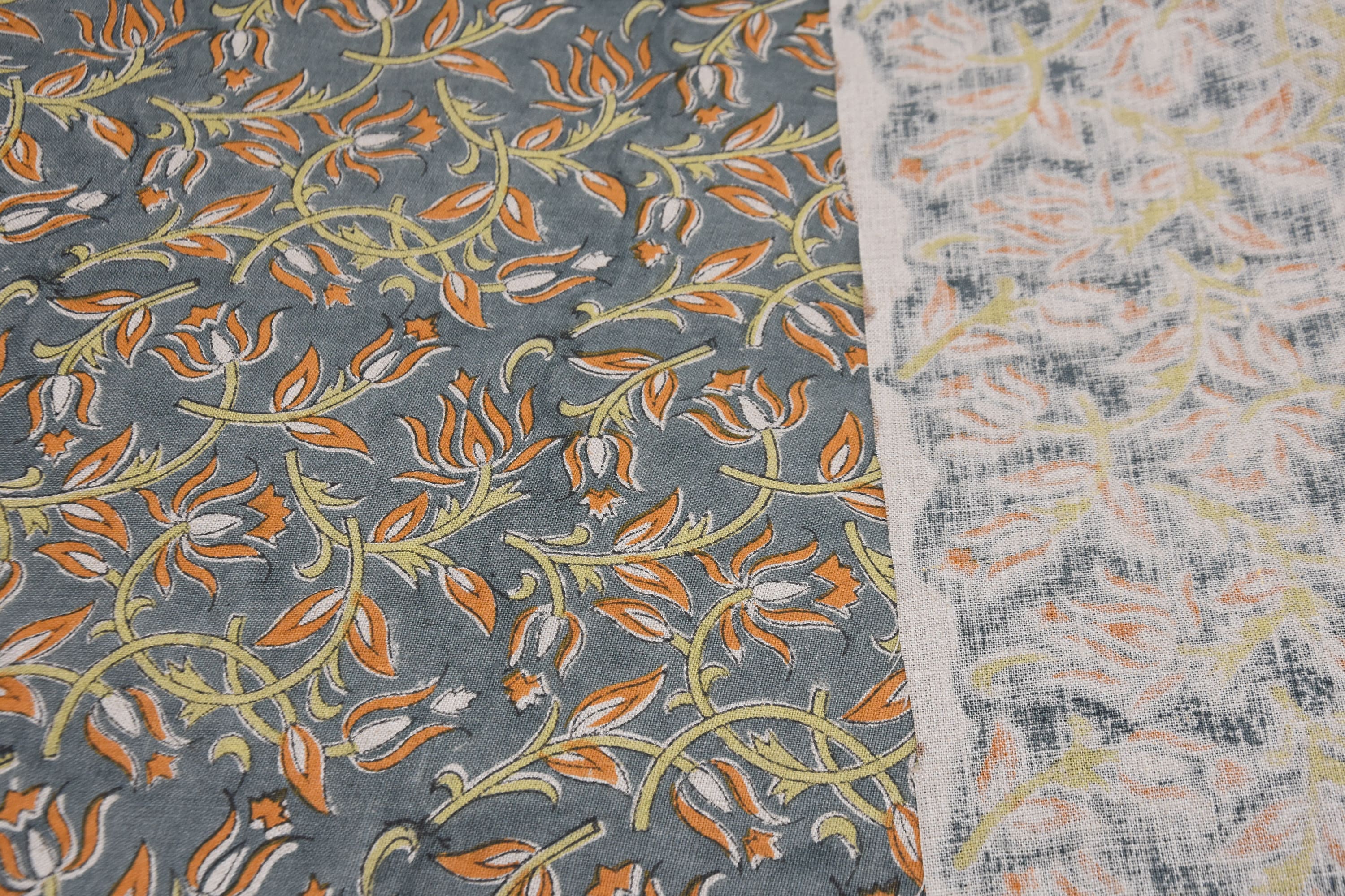 Block print pure linen 58" wide fabric, handmade pillow fabric, linen fabric for table covers, premium linen fabric  - KAMAL DUTTA