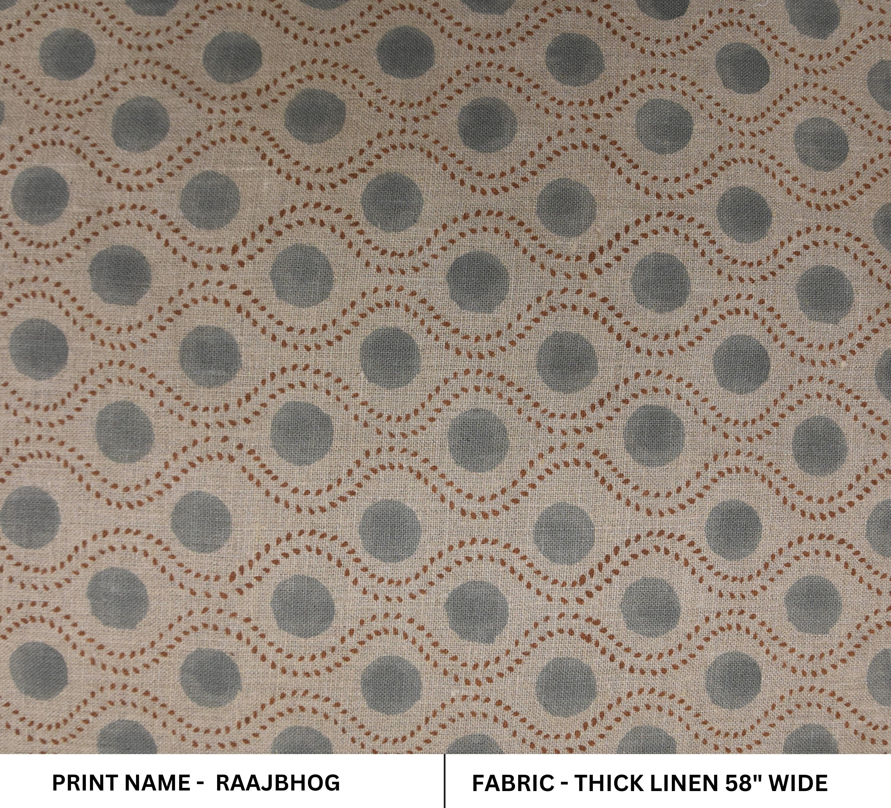 Block print thick linen 58" wide, hand block print, windowpane, pillow cover, decorative cushion, sofa and table cloth - RAAJBHOG