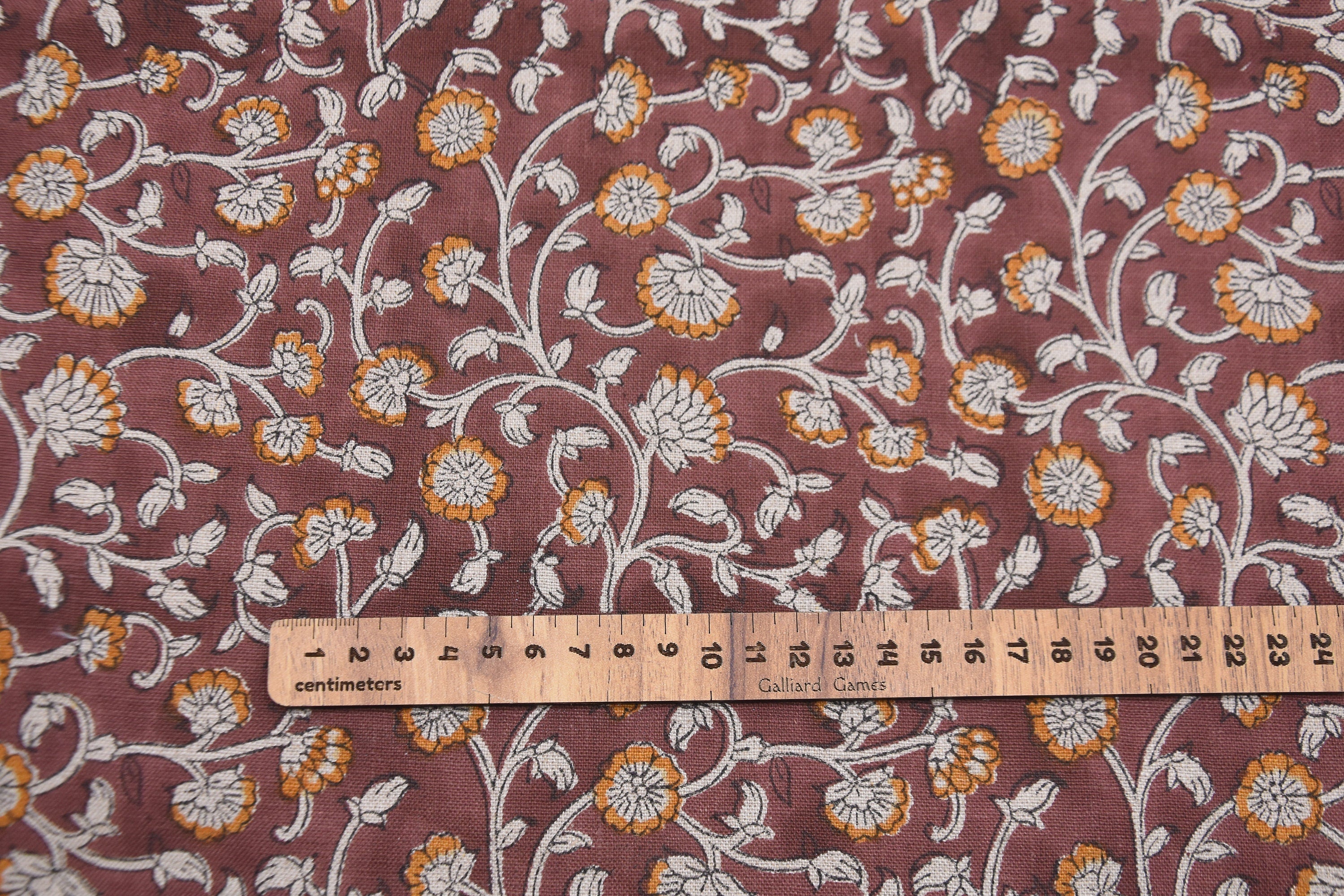 Pure linen block print 58" wide, handmade cushion fabric, linen fabric by the yard, linen floral lampshade and curtains - HIMACHAL