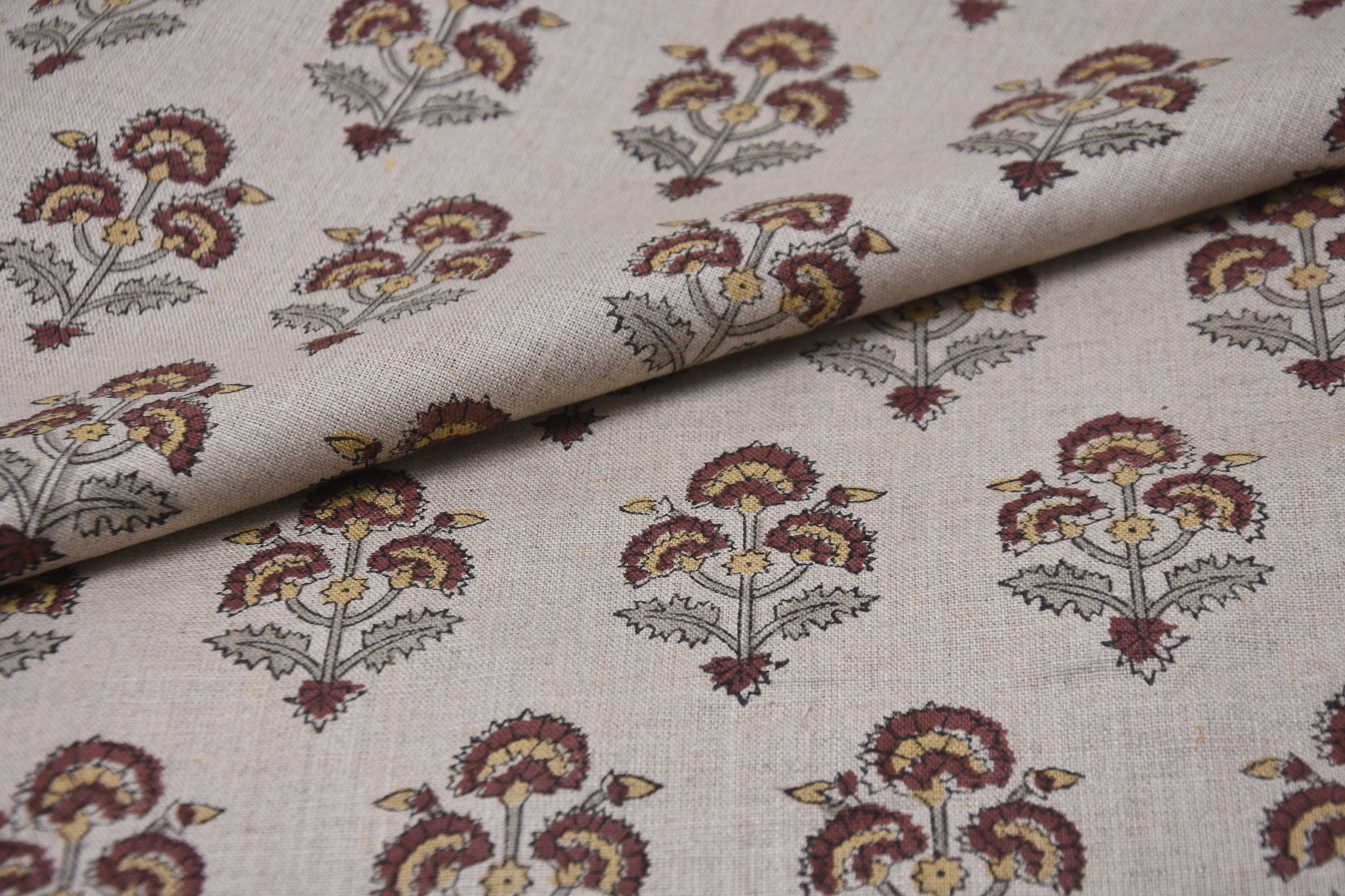 Thick Cotton 44" Wide, Block Print, Handmade, Indian Cushion Cover, Sofa and Table Cloth, Floral Printed - TRAFFIC LIGHT