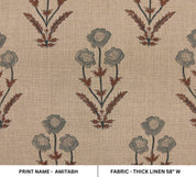 Block print thick linen 58" wide , gray hand block print, Indian cushion cover, linen by yard, sofa and table cover - AMITABH