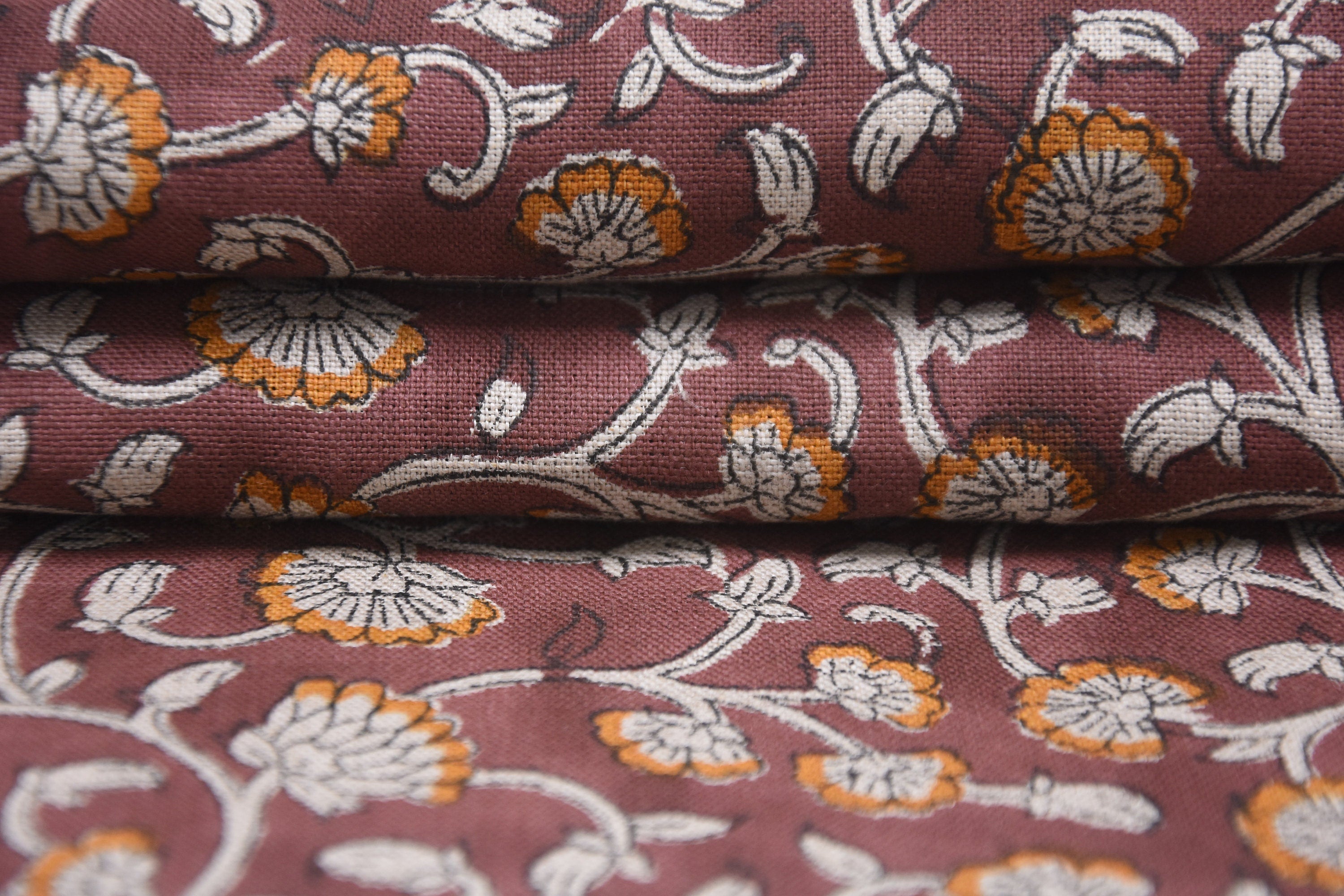 Pure linen block print 58" wide, handmade cushion fabric, linen fabric by the yard, linen floral lampshade and curtains - HIMACHAL