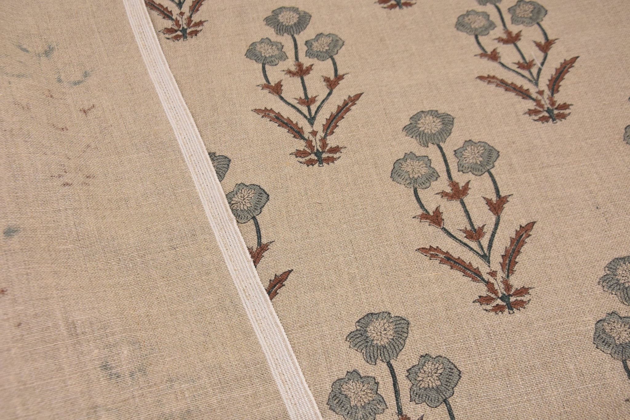 Block print thick linen 58" wide , gray hand block print, Indian cushion cover, linen by yard, sofa and table cover - AMITABH