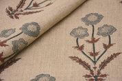 Block print thick linen 58" wide , gray hand block print, Indian cushion cover, linen by yard, sofa and table cover - AMITABH