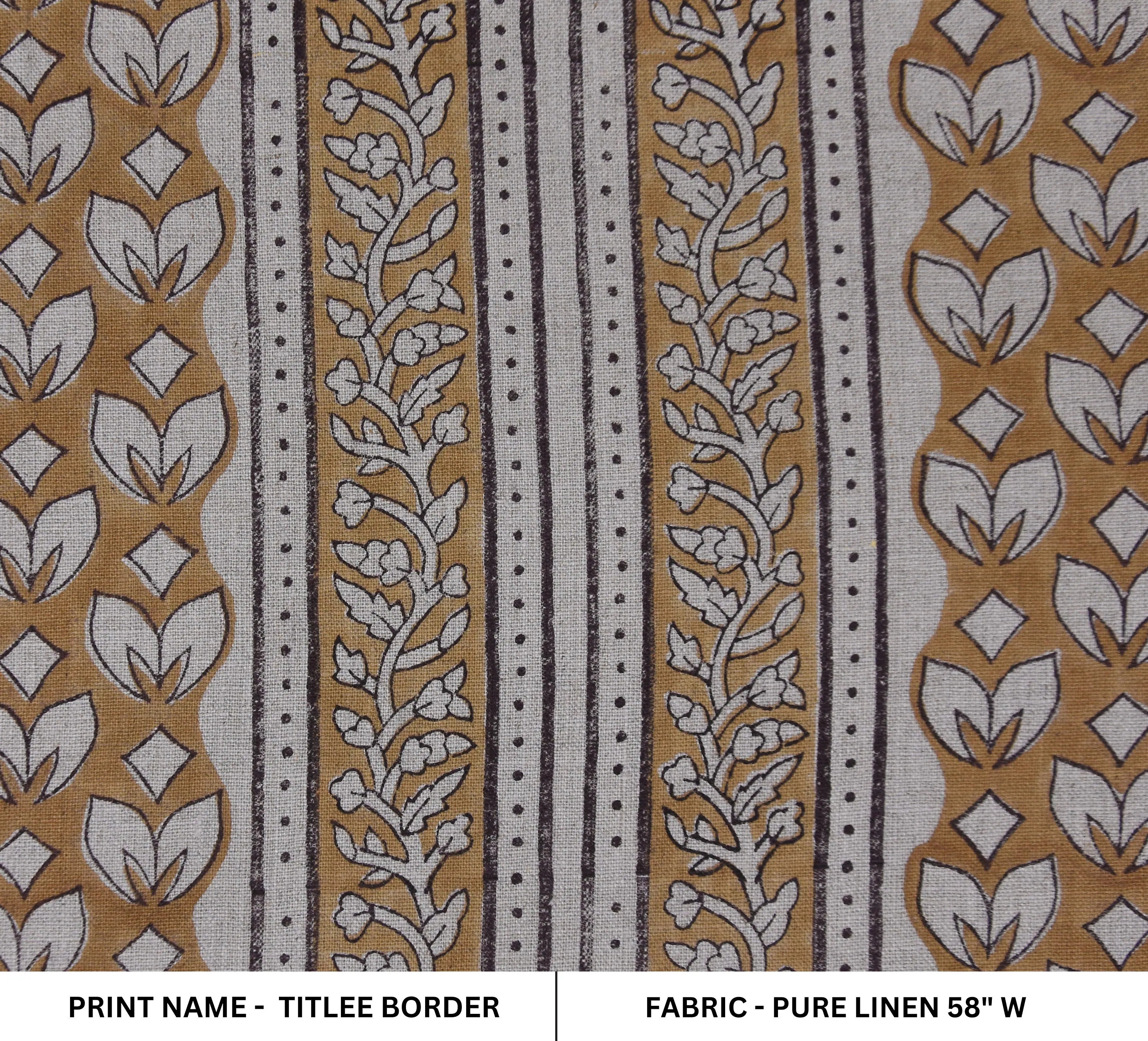Block print fabric, linen fabric pillows and cushions, pure linen 58" wide, printed curtains, Indian block print fabric - TITLEE BORDER