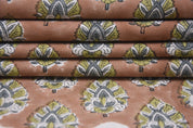 Floral windowpane fabric, duck canvas 50" wide, linen by yard, handmade block print art, drapery linen fabric - BETAL LEAF