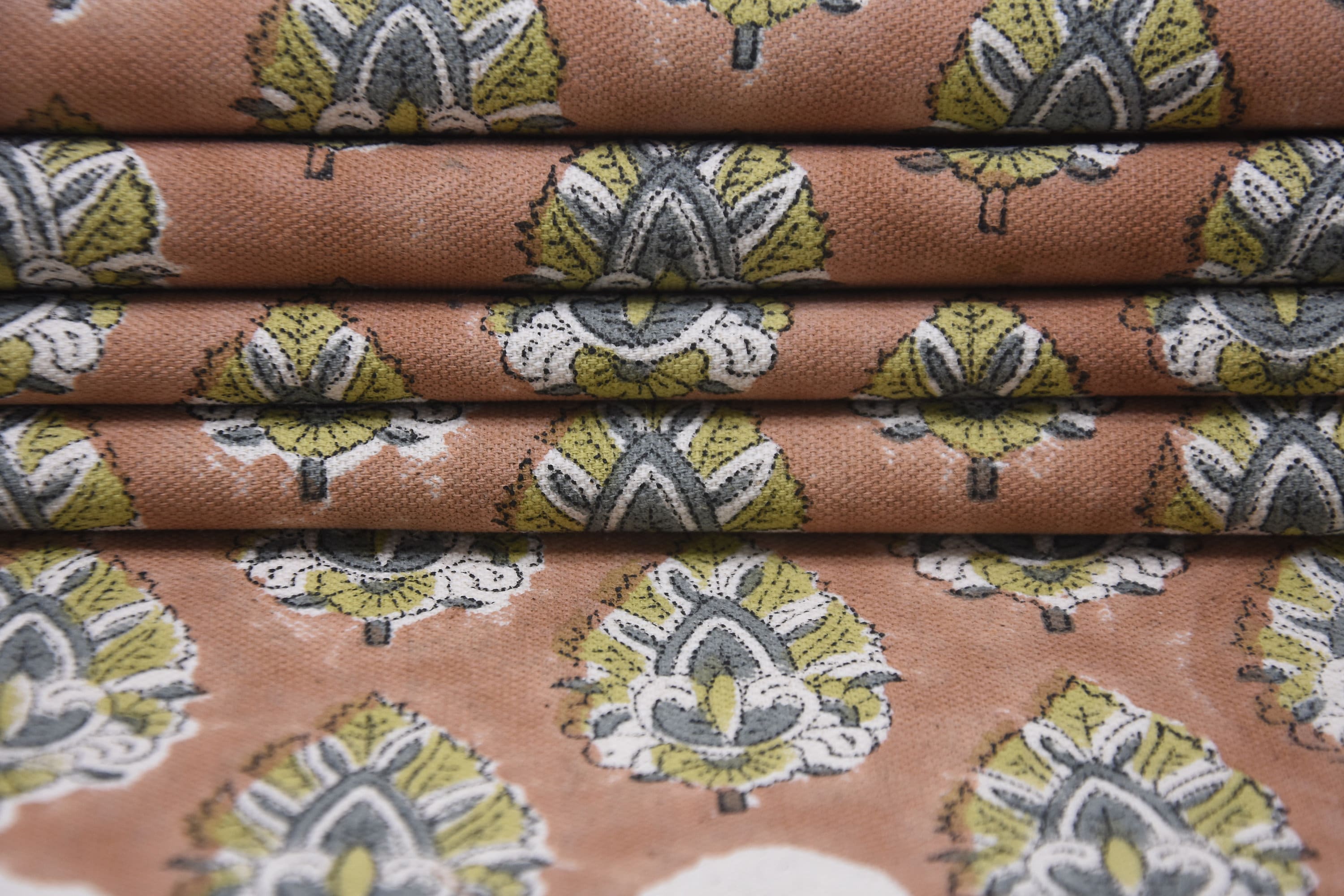 Floral windowpane fabric, duck canvas 50" wide, linen by yard, handmade block print art, drapery linen fabric - BETAL LEAF