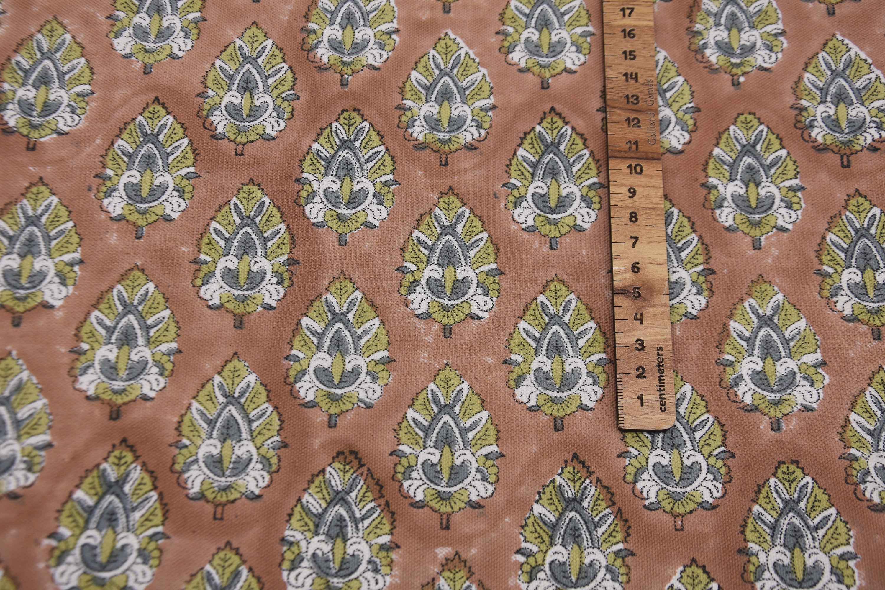 Floral windowpane fabric, duck canvas 50" wide, linen by yard, handmade block print art, drapery linen fabric - BETAL LEAF