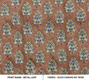 Floral windowpane fabric, duck canvas 50" wide, linen by yard, handmade block print art, drapery linen fabric - BETAL LEAF