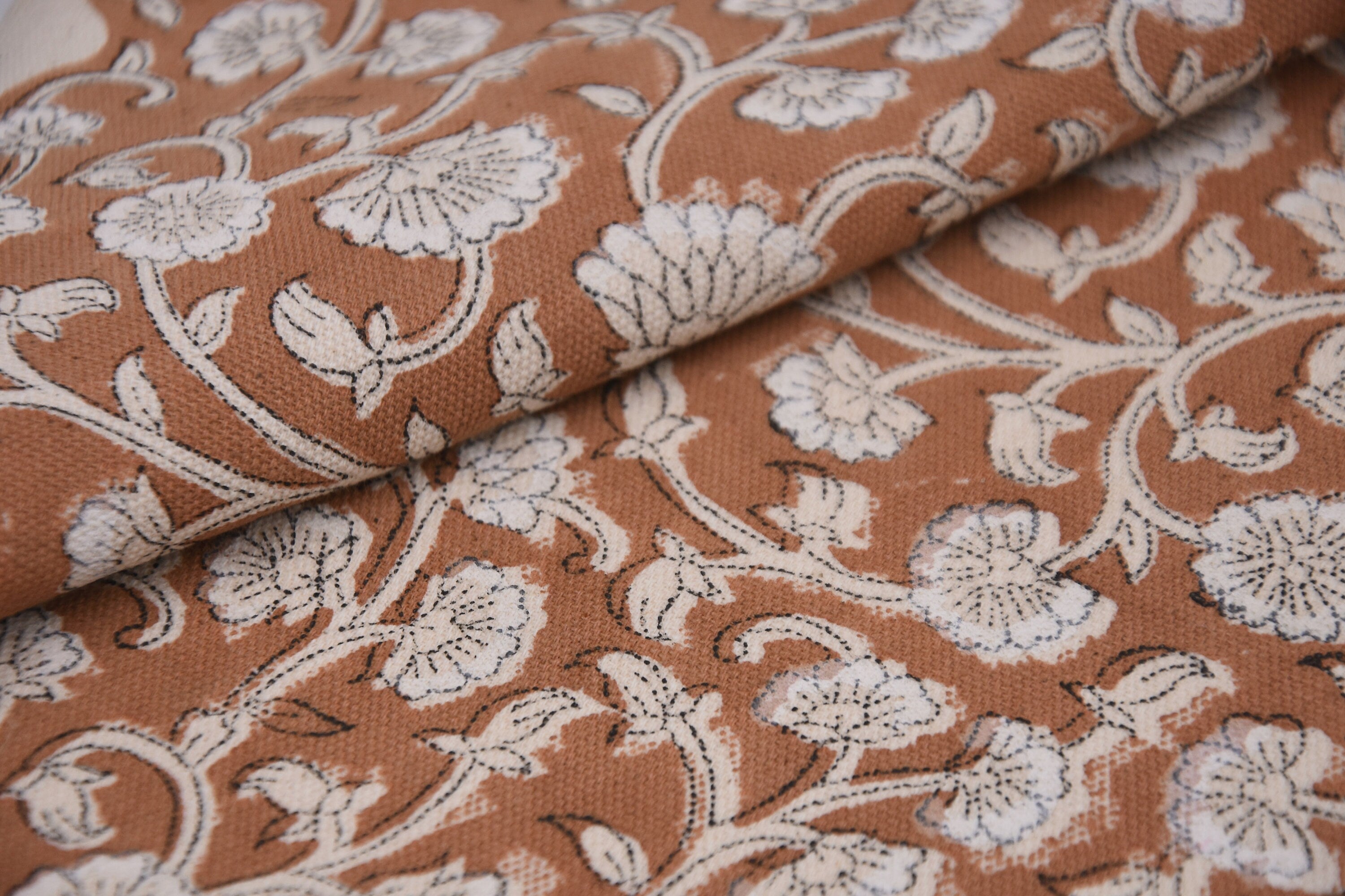 Cotton fabric, pillow and cushions fabric, window curtains, duck canvas 50" wide, block print linen, durable linen - HIMACHAL
