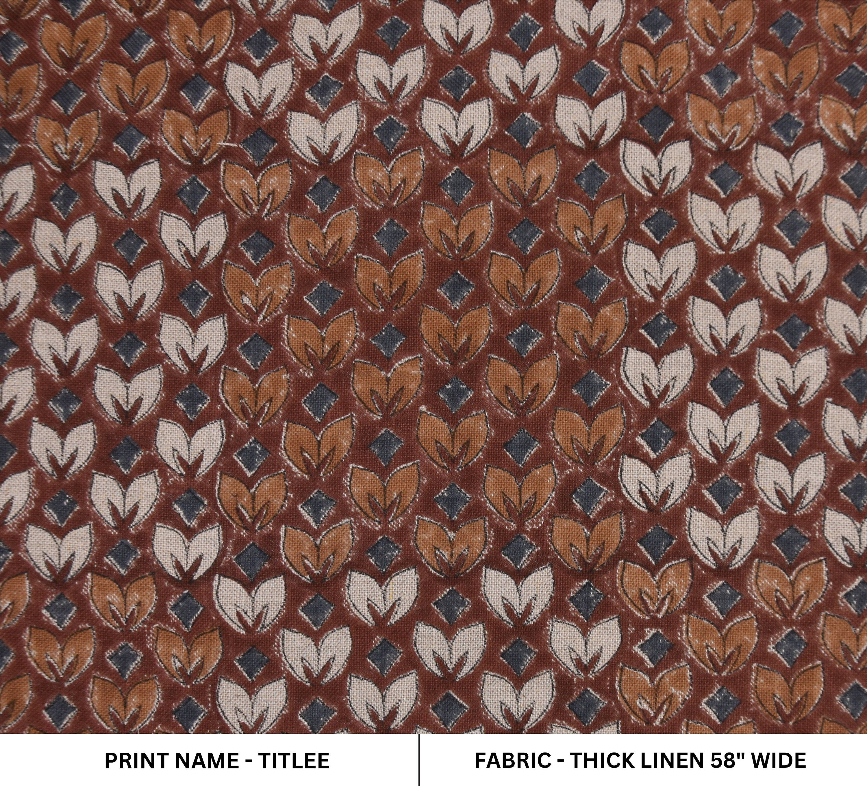 THICK LINEN HAND BLOCK PRINTED FABRIC – TITLEE FLORAL RUST ORANGE FOR ELEGANT HOME DECOR