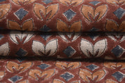 THICK LINEN HAND BLOCK PRINTED FABRIC – TITLEE FLORAL RUST ORANGE FOR ELEGANT HOME DECOR