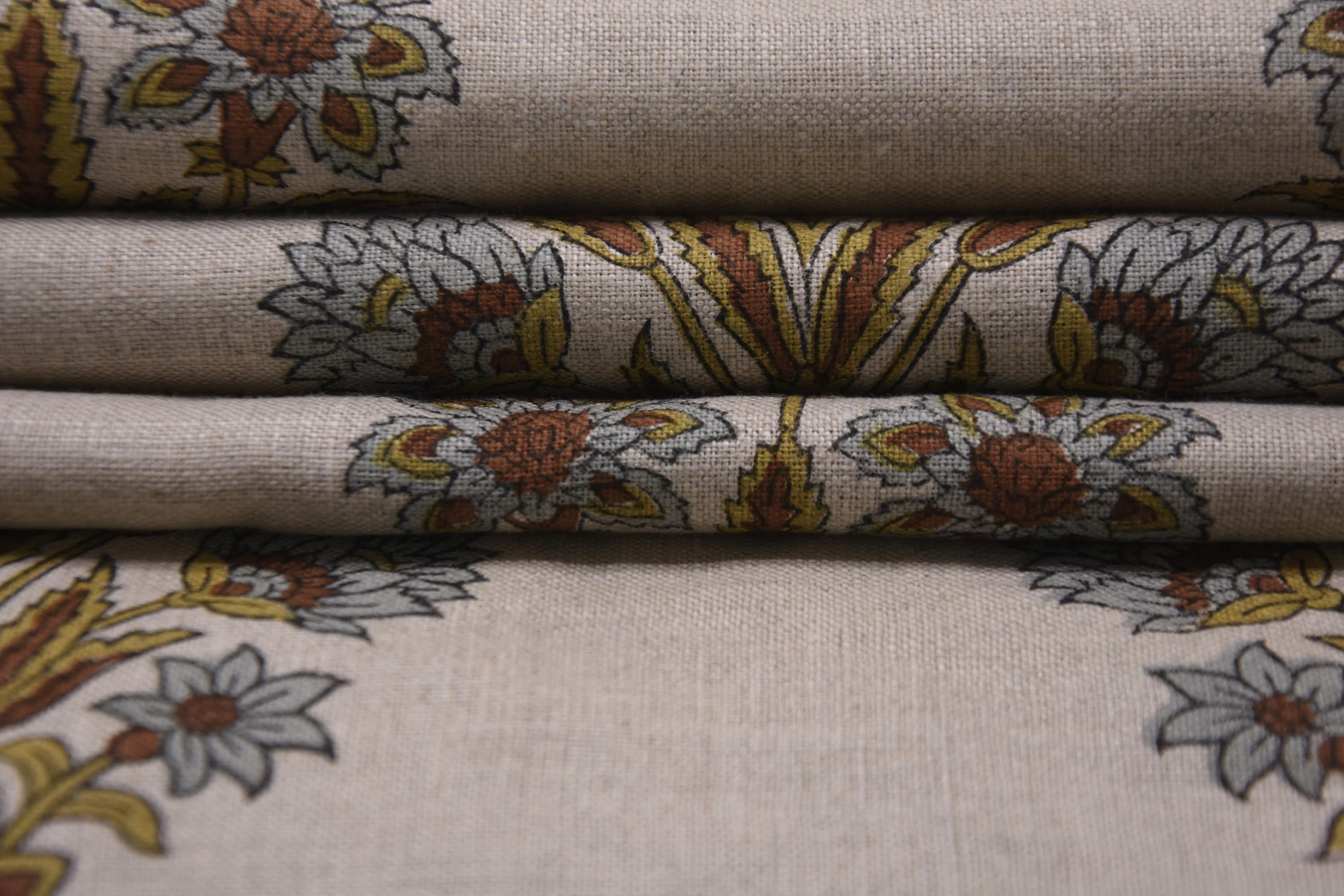 Pure linen 58" wide block print fabric, upholstery chair cover, natural soft fabric for cushions, pillows and tablecloth - MORPANKH