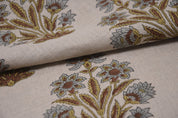Pure linen 58" wide block print fabric, upholstery chair cover, natural soft fabric for cushions, pillows and tablecloth - MORPANKH
