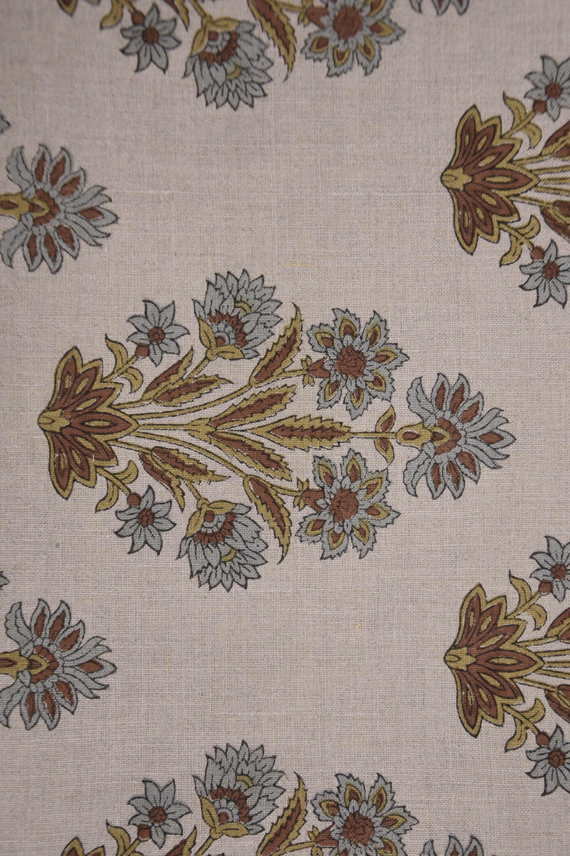 Pure linen 58" wide block print fabric, upholstery chair cover, natural soft fabric for cushions, pillows and tablecloth - MORPANKH