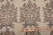 Floral hand block print, upholstery base fabric, thick linen 58" wide, linen fabric for curtains and tablecloth - VRINDAVAN