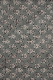 Graceful Blooms Block Printed Pure Linen in Gray Floral Design Fabric - RIVA