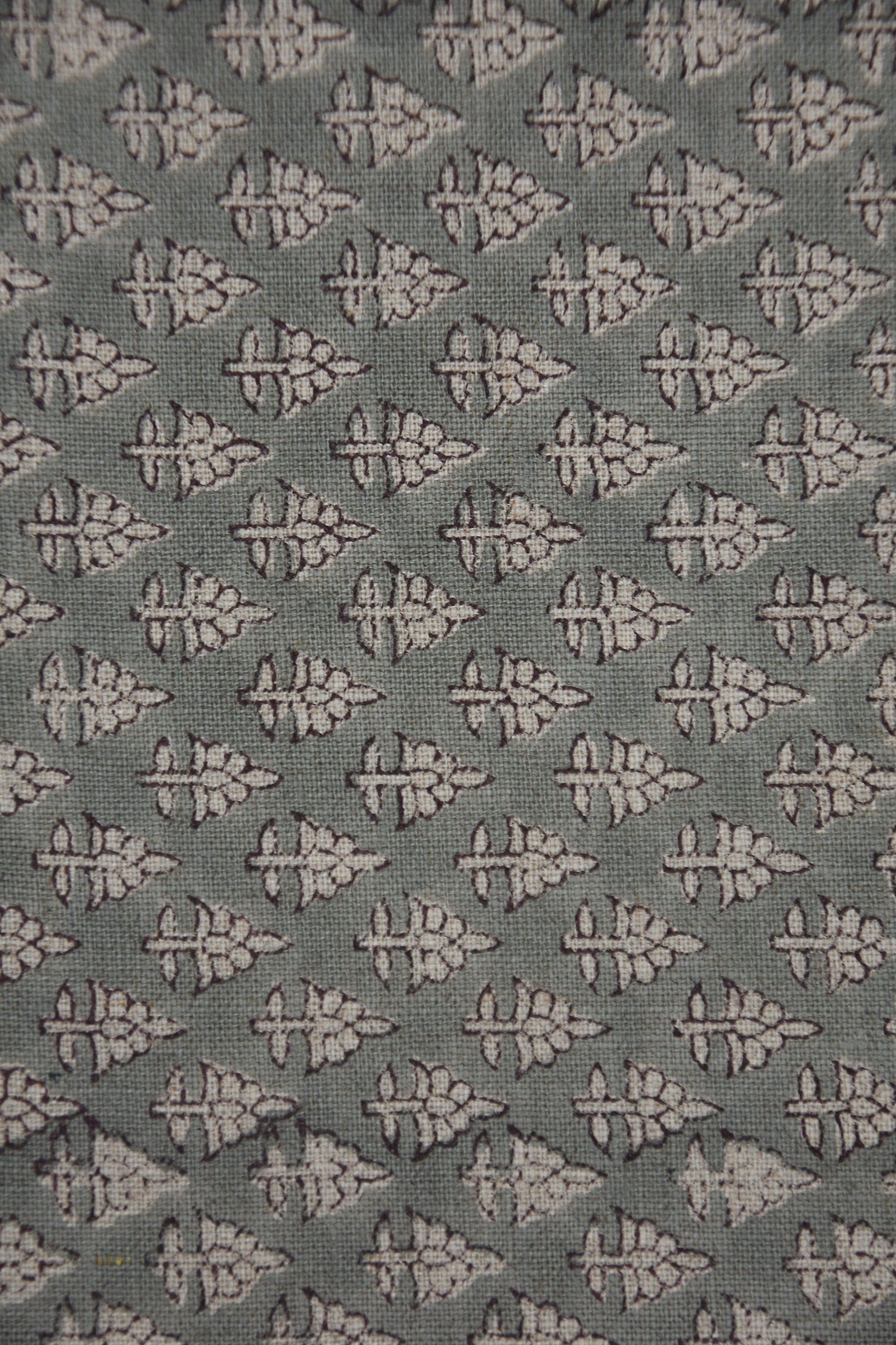 Graceful Blooms Block Printed Pure Linen in Gray Floral Design Fabric - RIVA