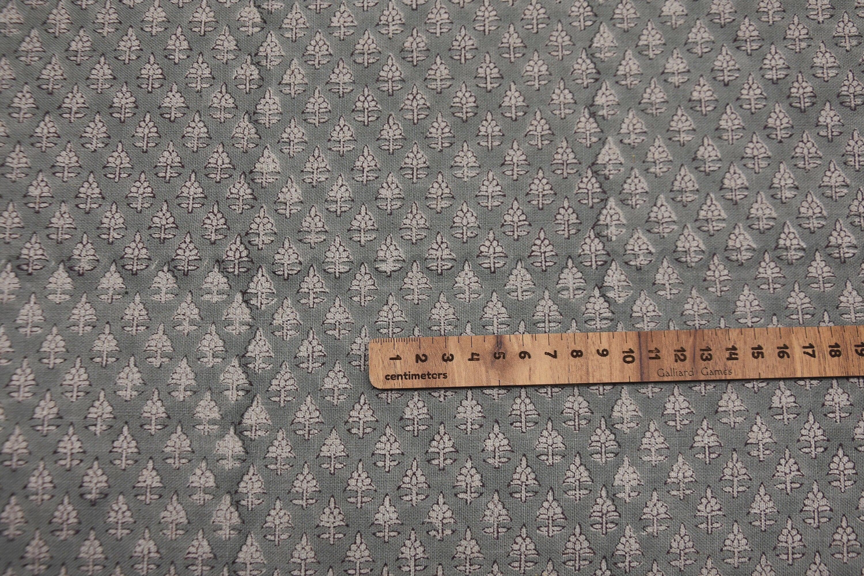 Graceful Blooms Block Printed Pure Linen in Gray Floral Design Fabric - RIVA