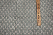 Graceful Blooms Block Printed Pure Linen in Gray Floral Design Fabric - RIVA