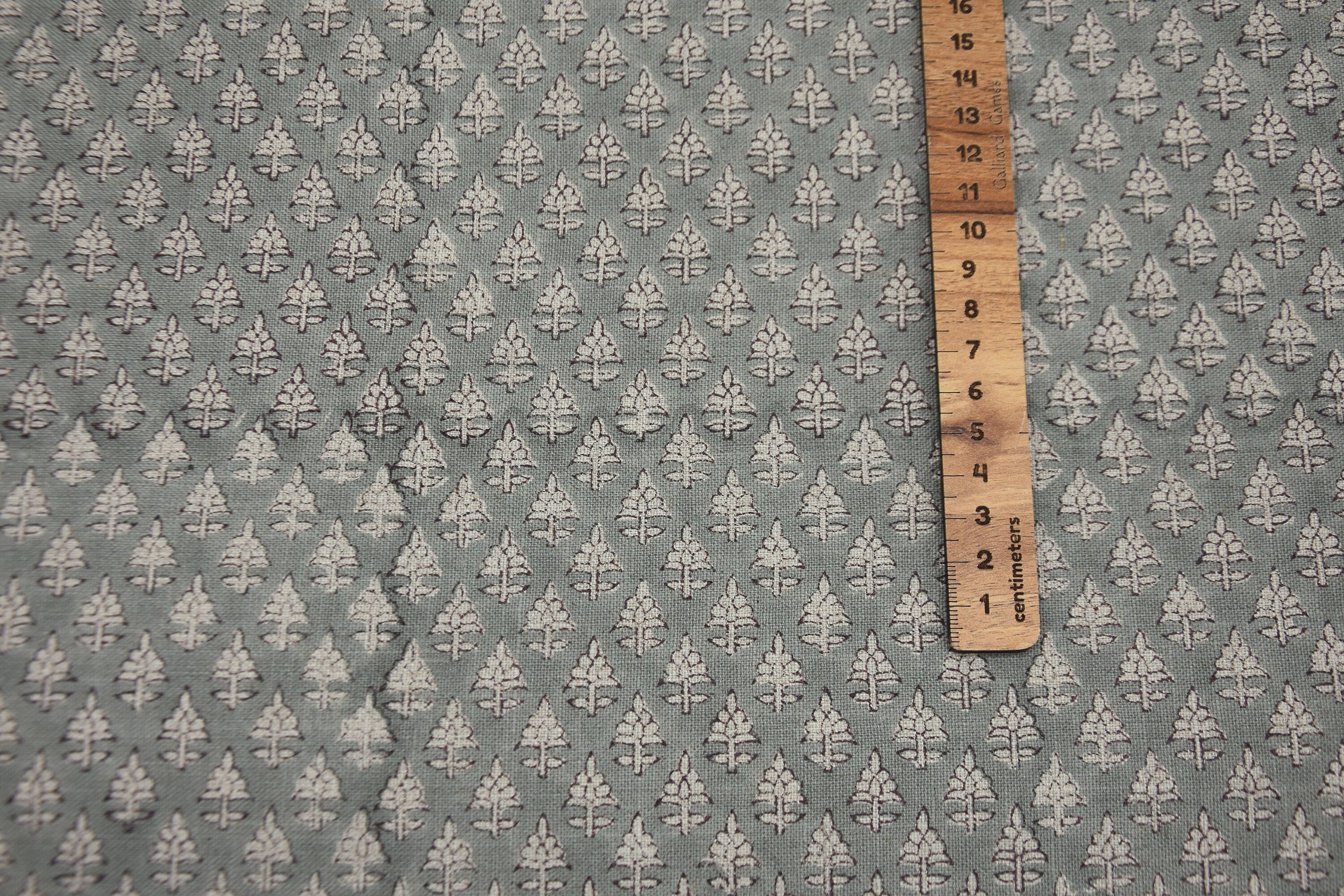 Graceful Blooms Block Printed Pure Linen in Gray Floral Design Fabric - RIVA