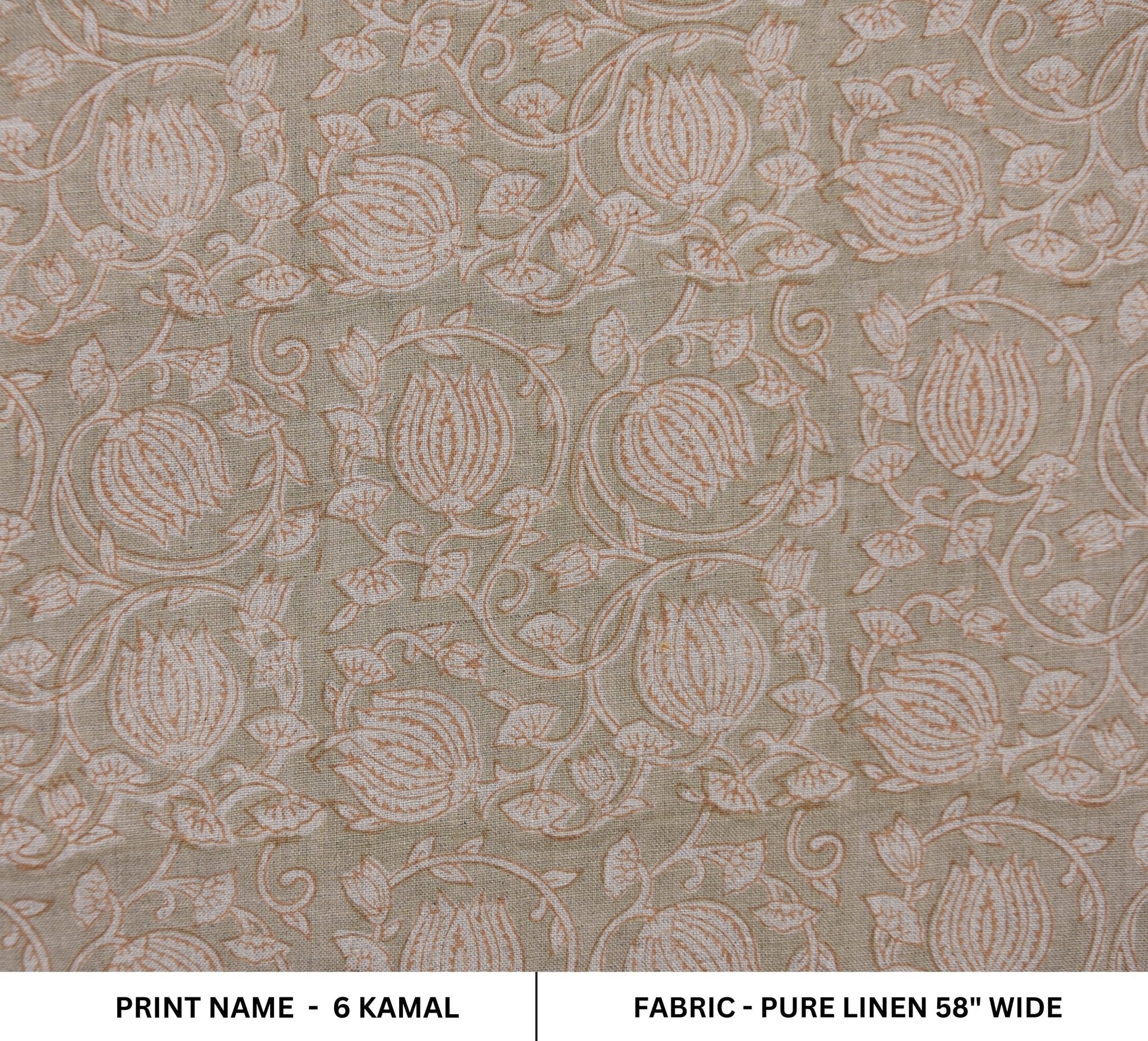 Hand block print pure linen floral handmade art, linen window curtains, pillow cover, cushions, table napkins - 6 KAMAL