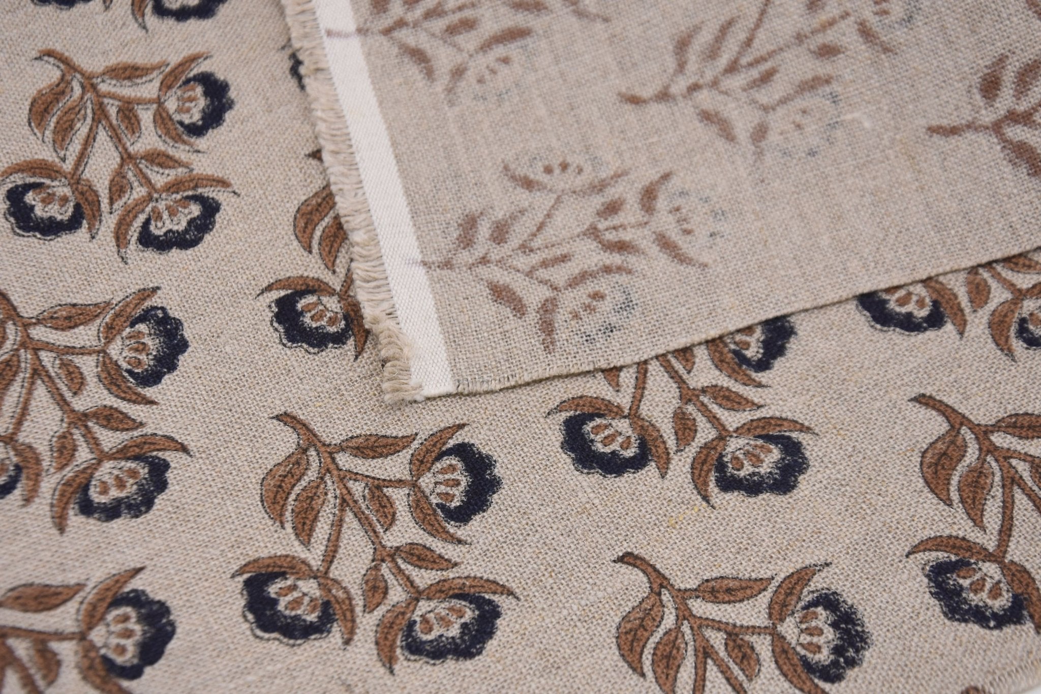 Handmade block print, thick linen 58" wide, linen fabric for pillows, cushions, curtains and table cloth - BAELPATRA