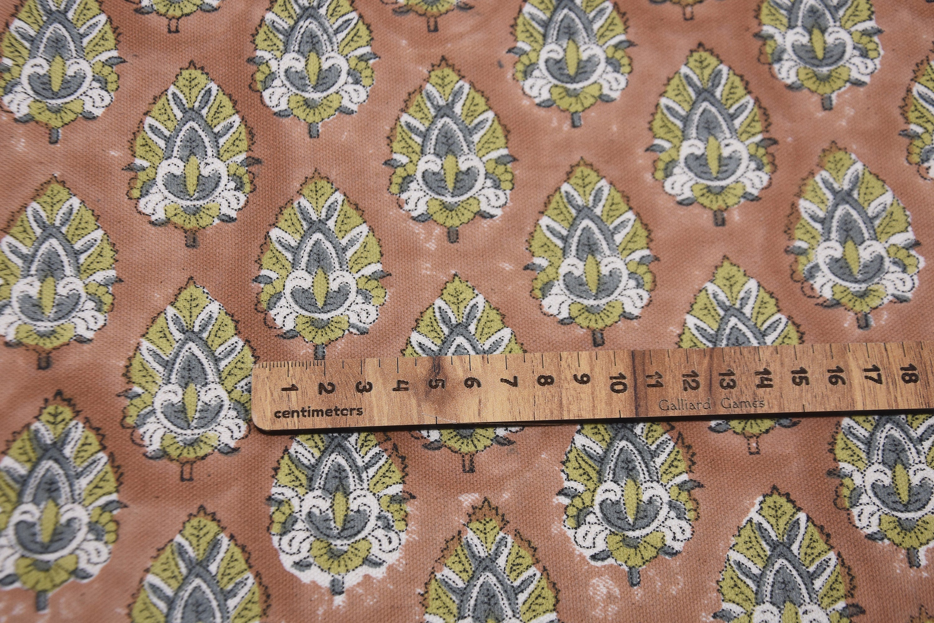 Floral windowpane fabric, duck canvas 50" wide, linen by yard, handmade block print art, drapery linen fabric - BETAL LEAF