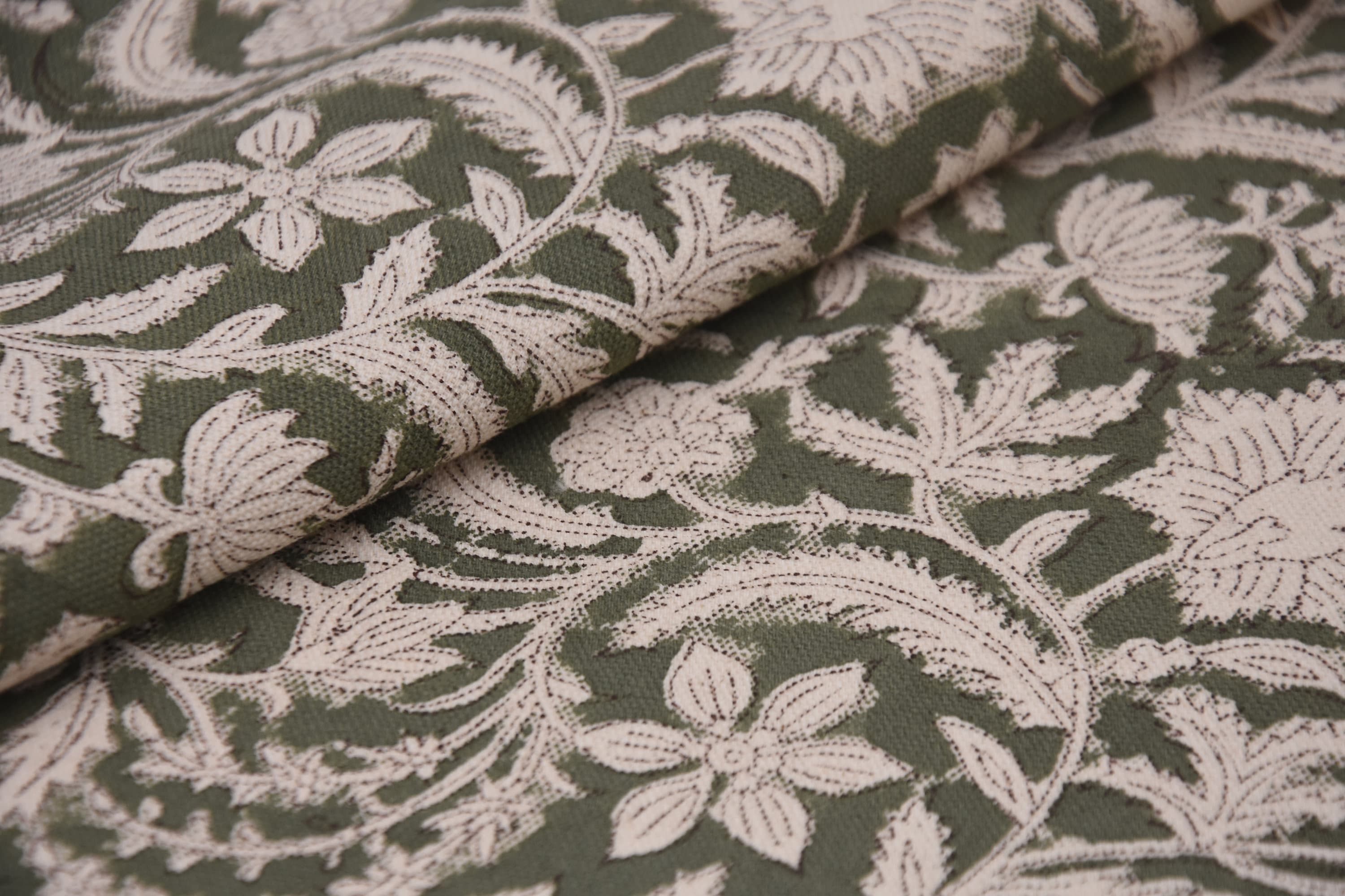 Hand block print , duck canvas 50" wide, table runners and cushion cover, linen fabric, window curtains - KUNDANVAN