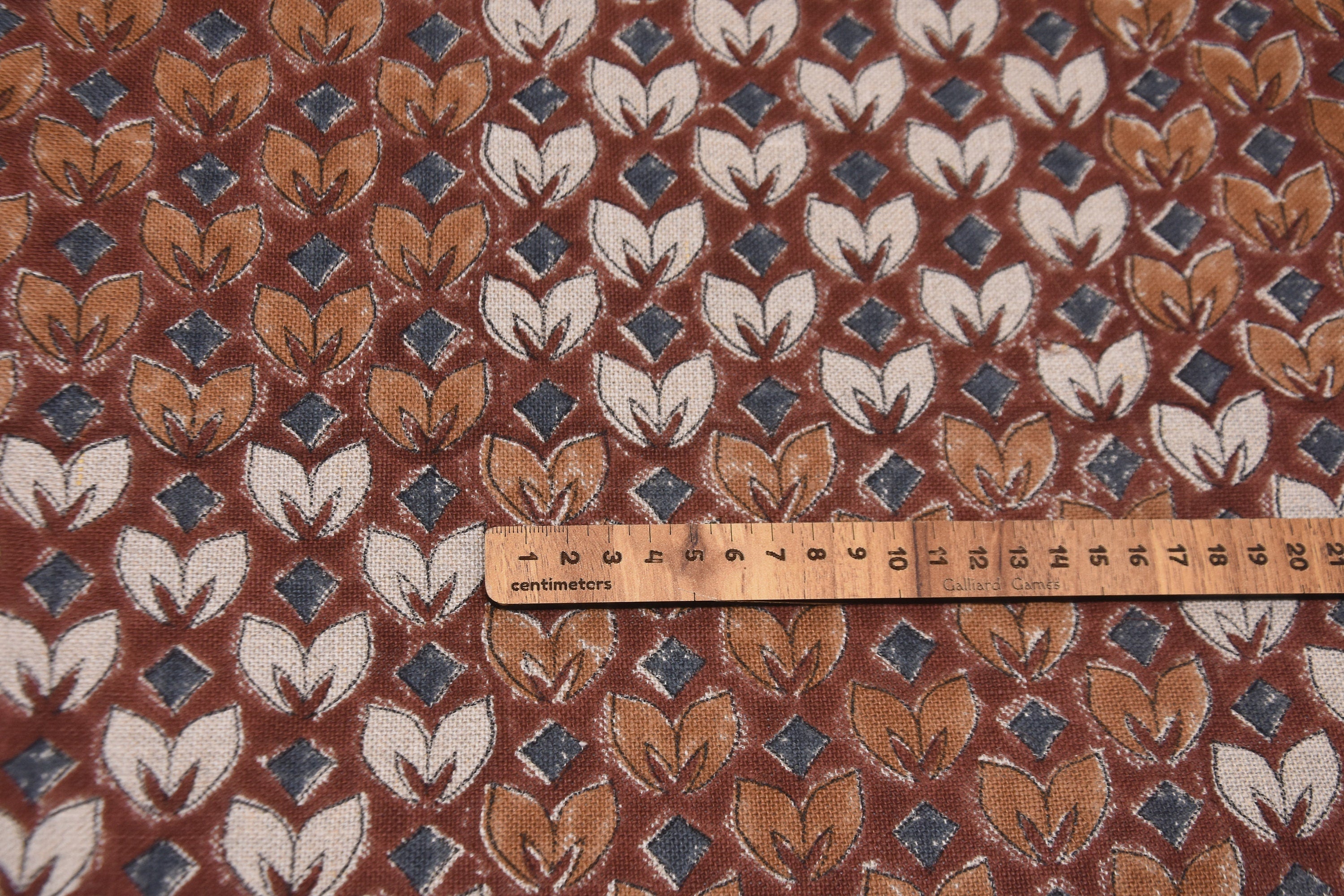 THICK LINEN HAND BLOCK PRINTED FABRIC – TITLEE FLORAL RUST ORANGE FOR ELEGANT HOME DECOR