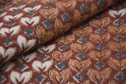 THICK LINEN HAND BLOCK PRINTED FABRIC – TITLEE FLORAL RUST ORANGE FOR ELEGANT HOME DECOR